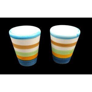 Set Of 2 Striped Ceramic Espresso/Shot Glasses 2.5x2 In Hand-Painted Multicolor